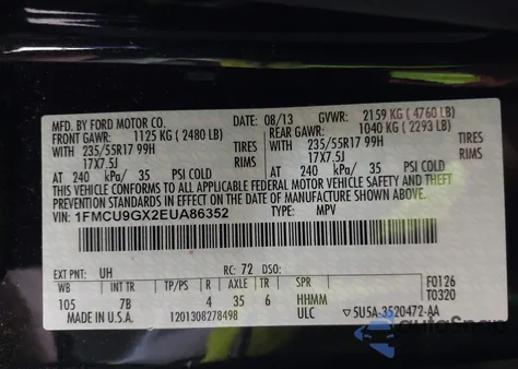 2014 Ford Escape Se z USA, uszkodzony, nr VIN 1FMCU9GX2EUA86352